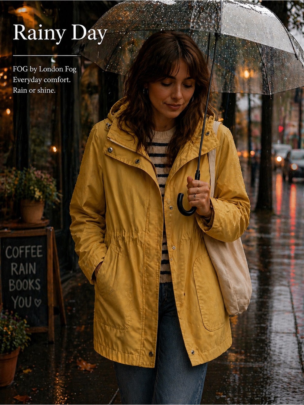 London Fog Mustard Yellow Hooded Trench Jacket